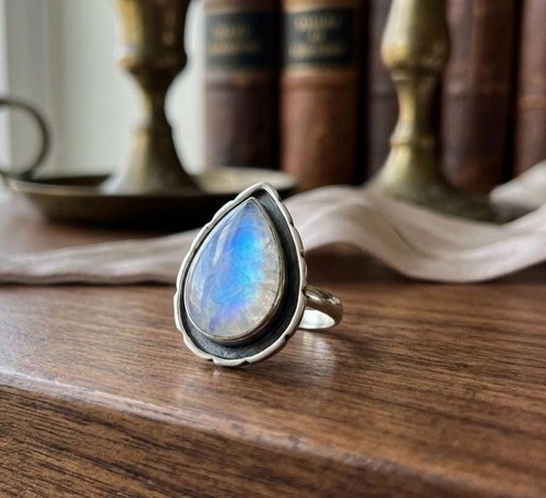 Natural rainbow moonstone - rainbow, ring